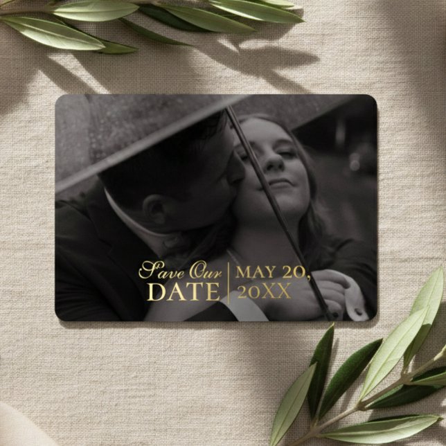 Modern Mousse Brown Photo and Foil Save the Date Invitation (Modern Mousse Brown Photo and Foil Save the Date Foil Invitation)