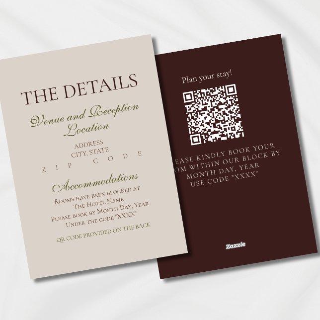 Modern Mousse Brown Wedding Hotel Block Enclosure Holiday Card (Modern Elegant Mousse Brown Wedding Suite Theme with options to personalize for your special day.)