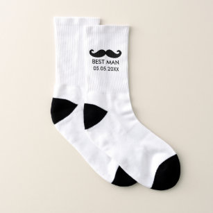 Modern Moustache Best Man Custom Wedding Date Socks