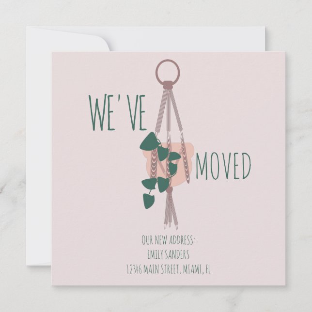 Modern Moved NEW HOME Address Hanging Plants  Card (Front)