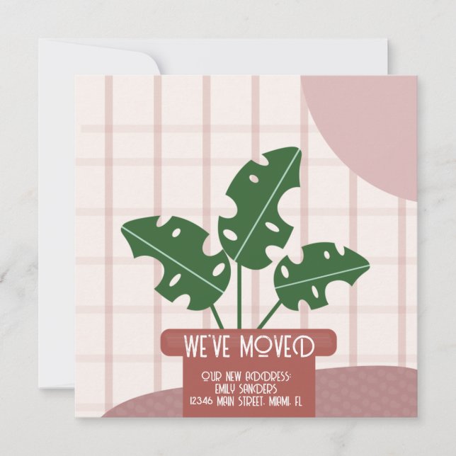 Modern Moved NEW HOME Address House Plant Card (Front)