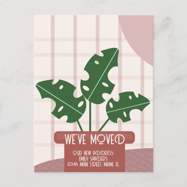 Modern Moved NEW HOME Address House Plant Postcard (Front)