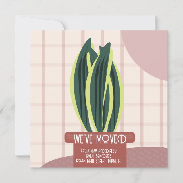 Modern Moved NEW HOME Address House Plants  Card (Front)