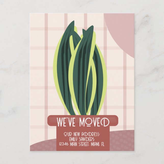 Modern Moved NEW HOME Address House Plants Postcard (Front)