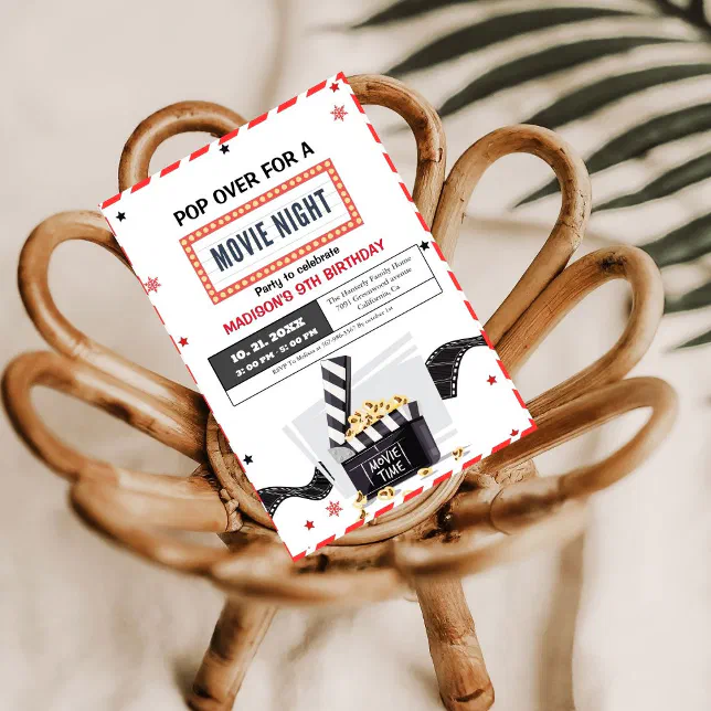 Modern Movie Night Birthday Party Invitation | Zazzle