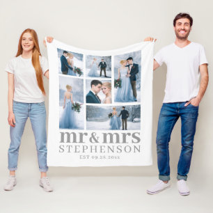 Modern MR AND MRS 6 Photo Wedding Keepsake Fleece Blanket