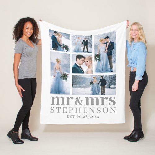 Modern MR AND MRS 6 Photo Wedding Keepsake Fleece Blanket