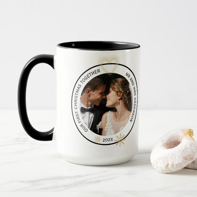 Modern Mr and Mrs Couple Name Christmas  Mug (With Donut)