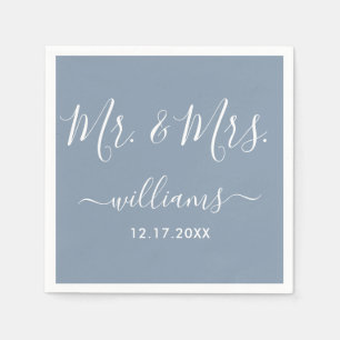 Modern Mr. and Mrs. Dusty Blue Wedding Napkins