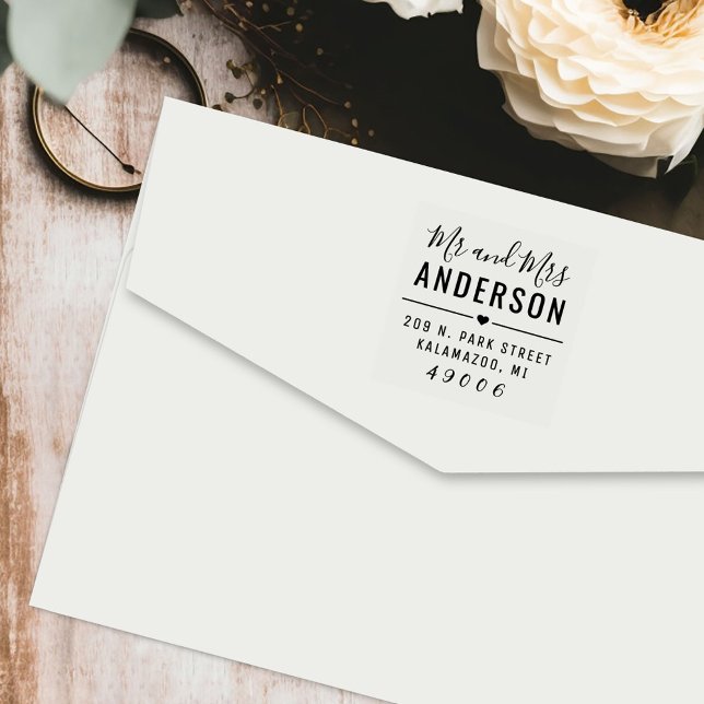Modern Mr and Mrs Heart Wedding Address Self-inking Stamp (Creator Uploaded)