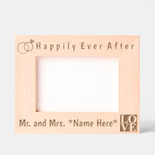 Modern Mr. and Mrs. Names, Love and Wedding Rings Engraved Frames