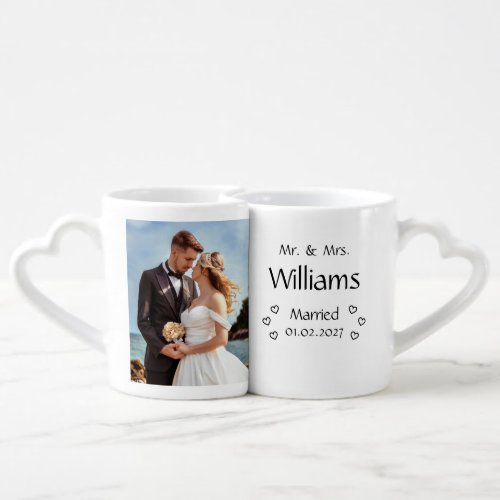 Modern Mr and Mrs Photo & Wedding Date Mug Set