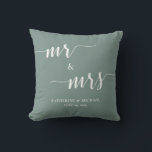 Modern Mr. and Mrs. Sage Green Wedding Pillow<br><div class="desc">Add a romantic touch to your newlywed home with this modern Mr. and Mrs. sage green wedding pillow. Featuring an elegant and timeless design,  it’s perfect for wedding decor,  bridal shower gifts or newlywed keepsakes. A stylish accent that celebrates love beautifully.</div>