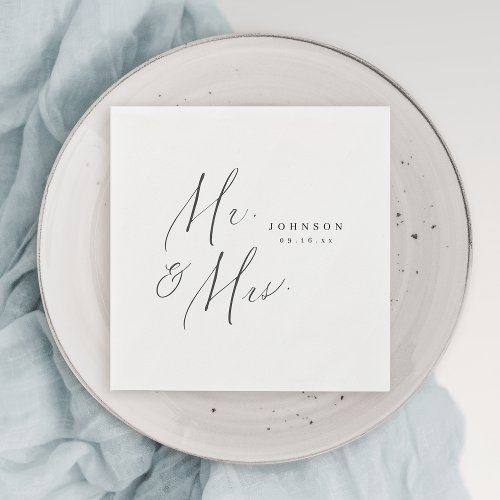 Modern Mr and Mrs script minimalist wedding Napkins