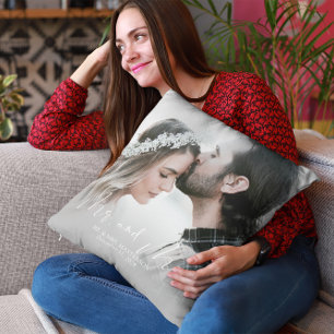 Modern Mr and Mrs Wedding Photo Throw Pillow