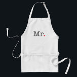 Modern Mr Black Typewriter Red Heart Adult Apron<br><div class="desc">Simple and stylish,  this "Mr." apron features clean black typewriter-style text accented by a sweet red heart on a classic white background. A perfect newlywed gift,  engagement present,  or couples cooking accessory. Pairs beautifully with the matching "Mrs." apron for a fun his-and-hers set in the kitchen.</div>