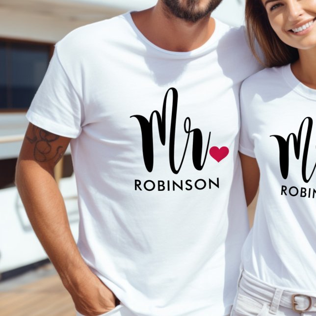 Modern Mr Calligraphy Heart Monogram T-Shirt (Creator Uploaded)