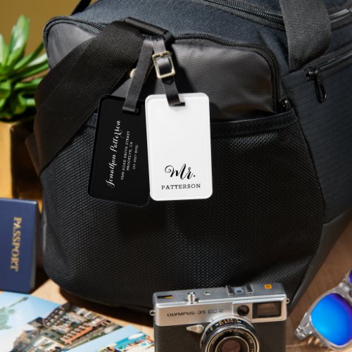 Modern Mr Groom Black and White Wedding Couples  Luggage Tag