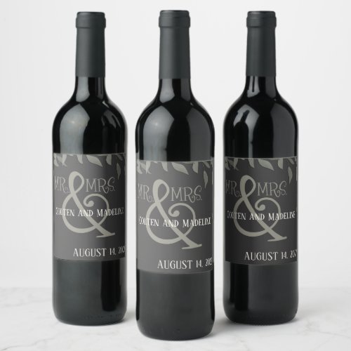 Modern Mr  Mrs Black Simple Elegant Inspirivity Wine Label