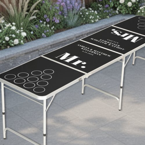 Modern Mr & Mrs Black Wedding Beer Pong Table