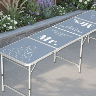 Modern Mr & Mrs Blue Wedding Beer Pong Table
