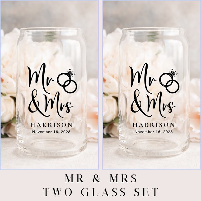 Modern Mr Mrs Bride Groom Wedding  Can Glass (Creator Uploaded)