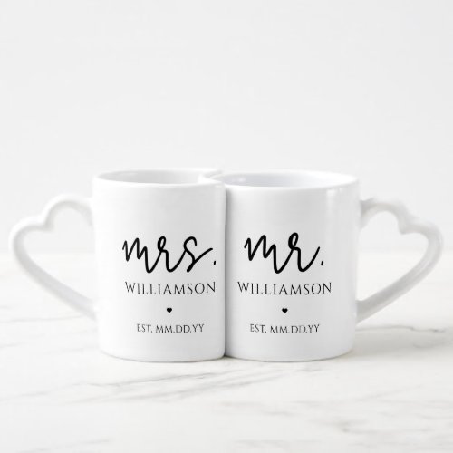 Modern Mr  Mrs Custom Wedding Bride Groom Coffee Mug Set