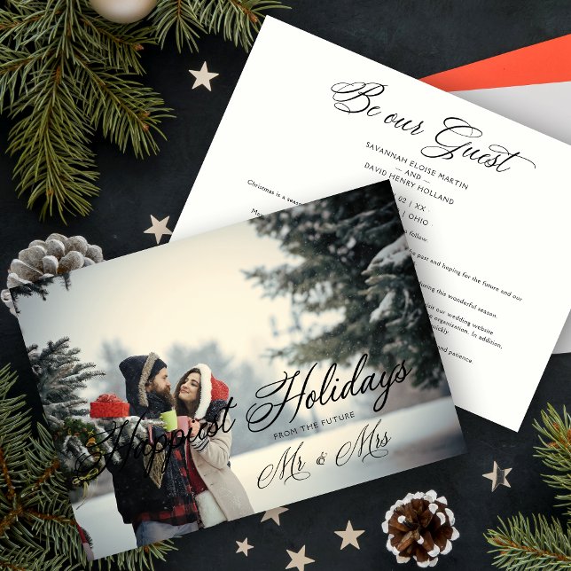 Modern Mr & Mrs Happiest Holidays Christmas Couple Save The Date (Modern Mr & Mrs Happiest Holidays Christmas Couple Wedding Save the Date.)
