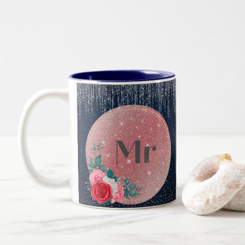 Modern Mr  Mrs Lovers blue Rose Gold Mug