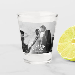 Modern Mr & Mrs Newlywed Photo Custom Wedding Shot Glass