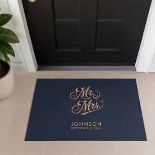 Modern Mr & Mrs Script Couple Family Name Wedding Doormat