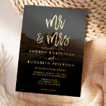 Modern Mr Mrs script simple photo wedding gold Foil Invitation<br><div class="desc">Gold Mr and Mrs typography on dark opacity photo wedding ,  perfect for elegant,  luxurious wedding,  fall and winter wedding themes.,  upload your photo</div>