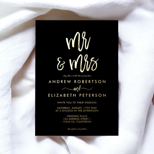 Modern Mr Mrs script simple wedding gold Foil Invitation