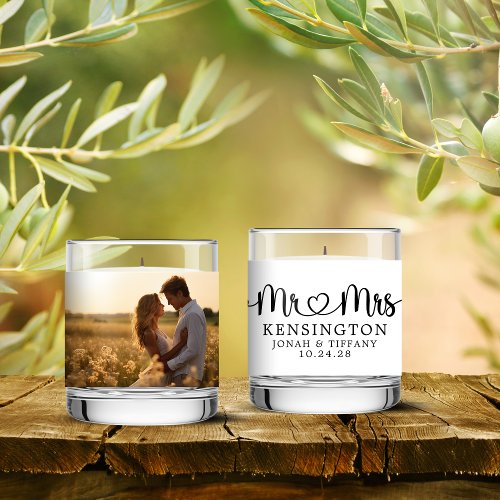 Modern Mr Mrs Typography Photo Scented Candle
