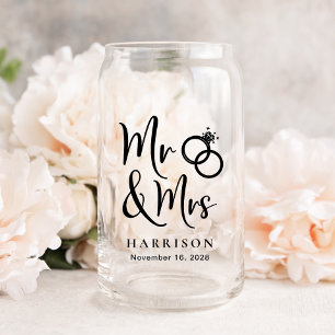 Modern Mr Mrs Wedding Can Glass