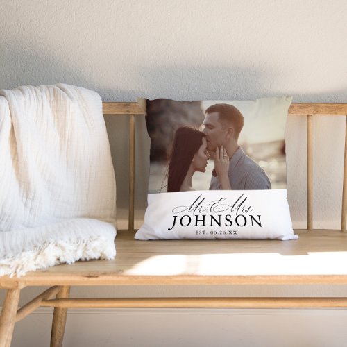 Modern Mr  Mrs Wedding Photo Throw Pillow