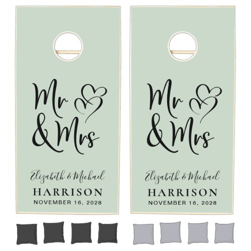 Modern Mr Mrs Wedding Sage Green Cornhole Set