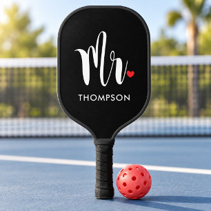 Modern Mr Script Wedding Heart Pickleball Paddle
