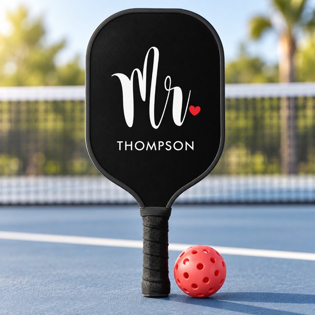 Modern Mr Script Wedding Heart Pickleball Paddle (Creator Uploaded)