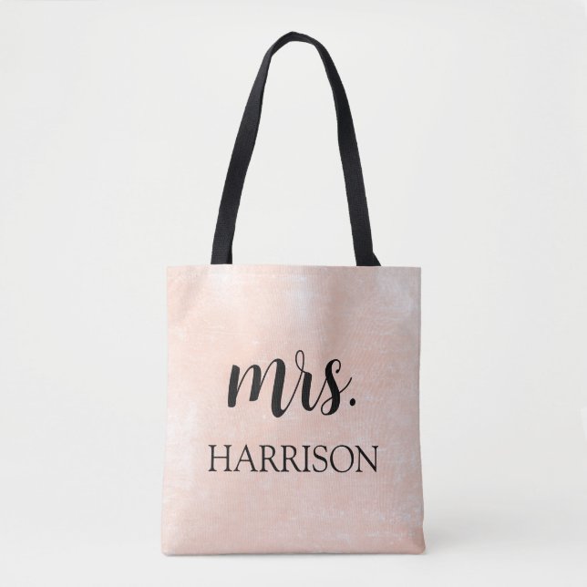 Modern Mrs Bride Pink & Black Script Wedding  Tote Bag (Front)