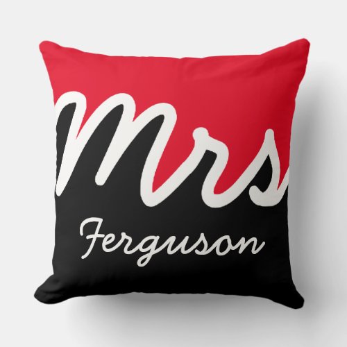 Modern Mrs Color Block Red White Black Throw Pillow