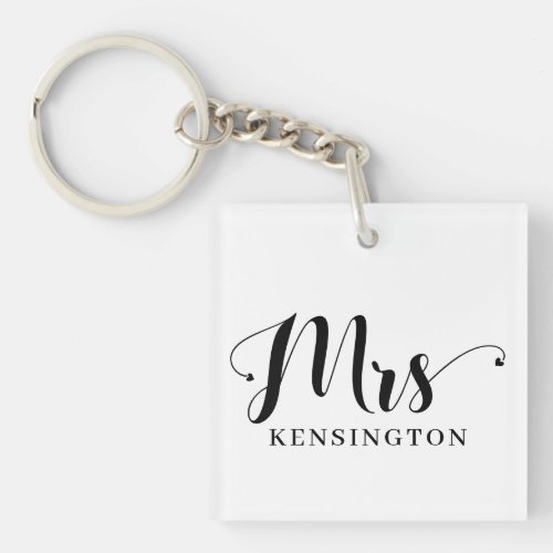 Modern Mrs Newlywed Typography Photo Keychain