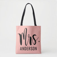 The Mrs. EST Rose Gold Glitter Chic Large Canvas Tote, Bridal Gift Bag