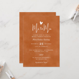 Modern Ms to Mrs Bridal Shower Burnt Orange Invitation