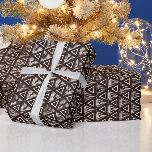 Modern Mudcloth Geometric Design Wrapping Paper (Holidays)