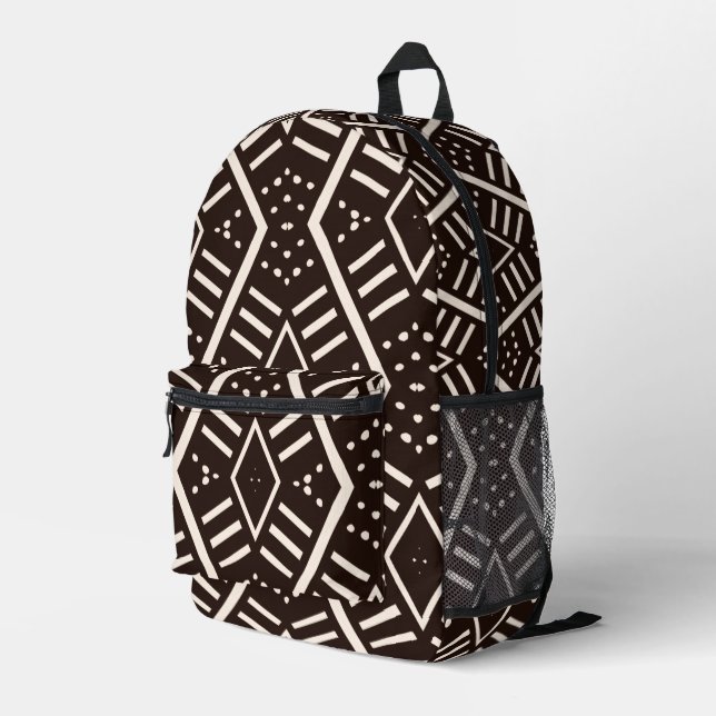 Modern Mudcloth Printed Backpack (Back Corner Right)