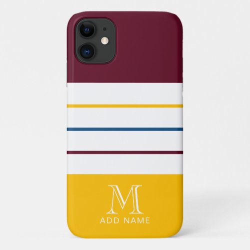 Modern Mulberry and Amber Stripes Monogrammed iPhone 11 Case