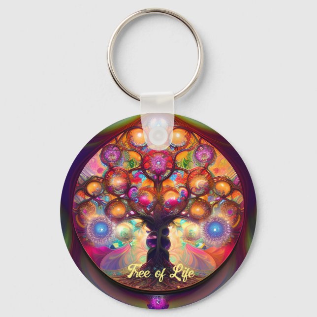 Modern Mulitcolor Glowing Tree of Life Keychain (Front)
