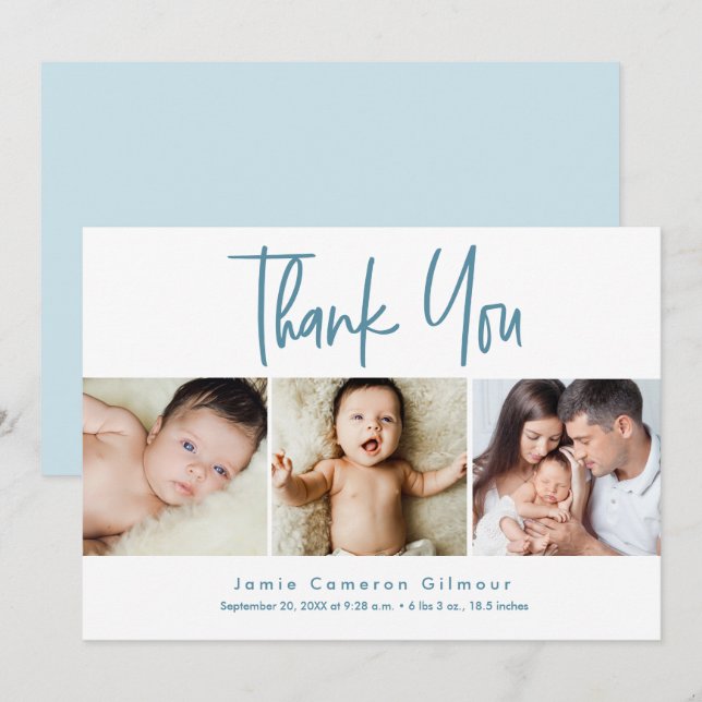 Modern Multi Baby Photos Newborn Birth Thank You Card (Front/Back)
