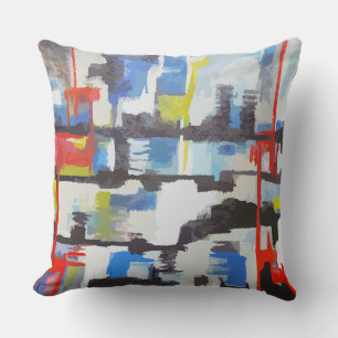 Modern Multi-Color Abstract Retro-like Square Throw Pillow